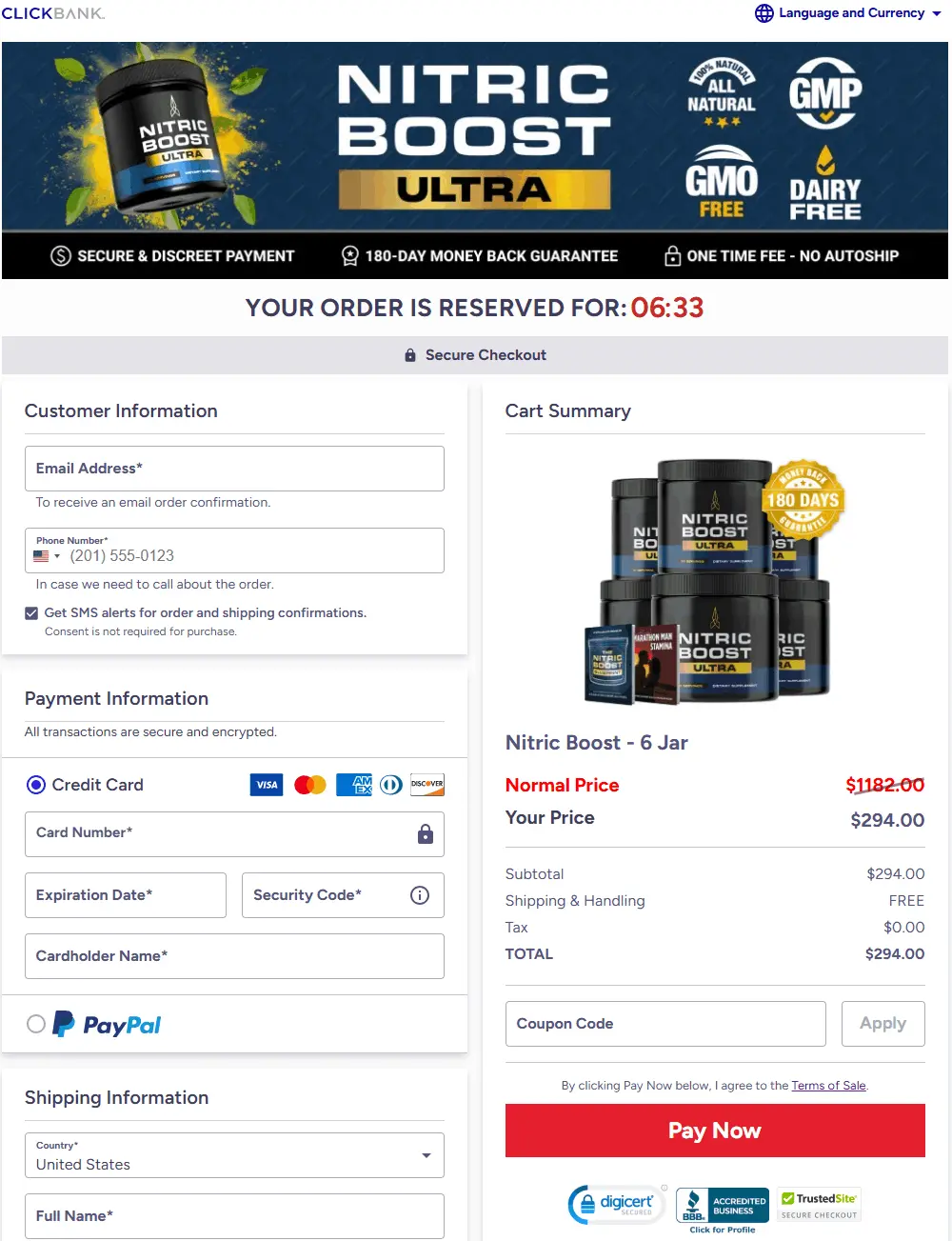 Nitric Boost Ultra Secure Order Checkout